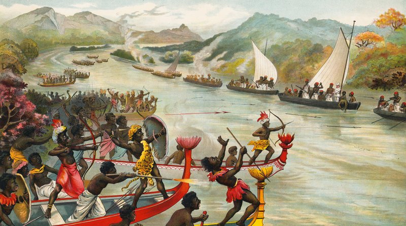 Gran combate en un río en África de French School
