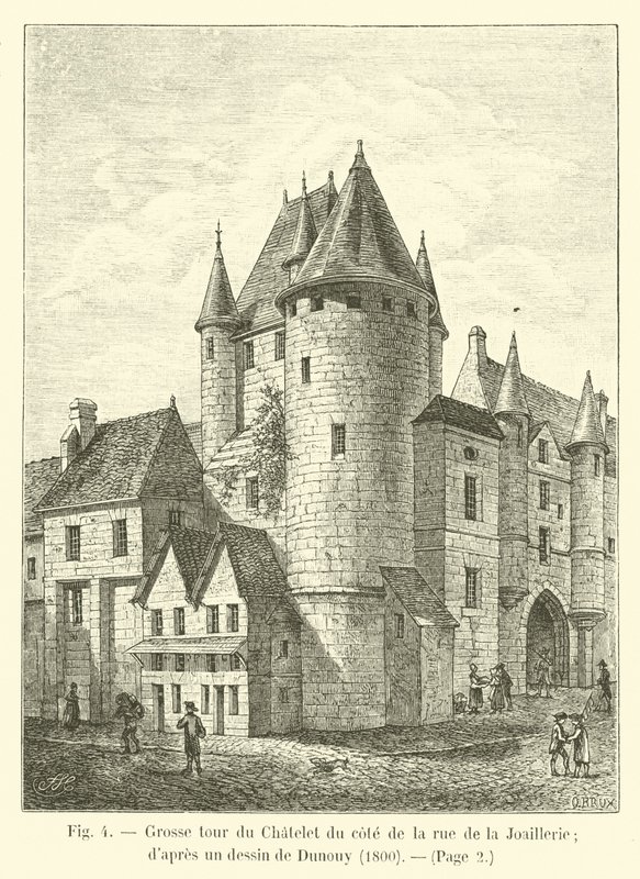 Gran torre del Châtelet del lado de la calle de la Joyería; según un dibujo de Dunouy, 1800 de French School
