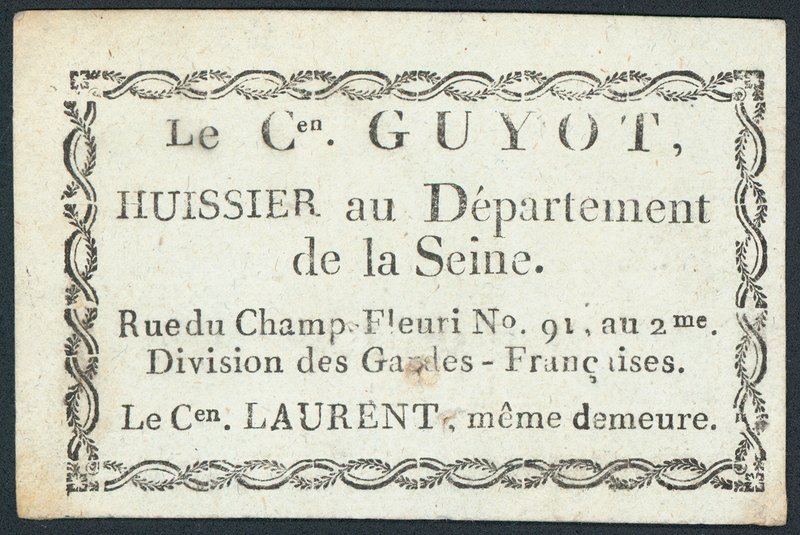 Guyot, alguacil, tarjeta comercial de French School