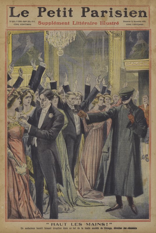 ¡Manos arriba! Un ladrón audaz despojando a los invitados de un baile de sociedad en Chicago de sus joyas de French School