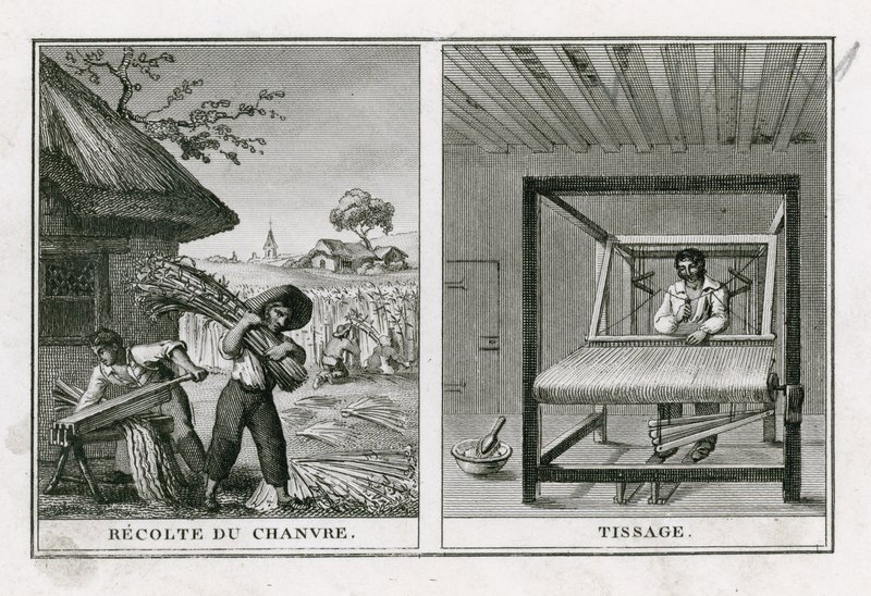 Cosecha y tejido de cáñamo de French School