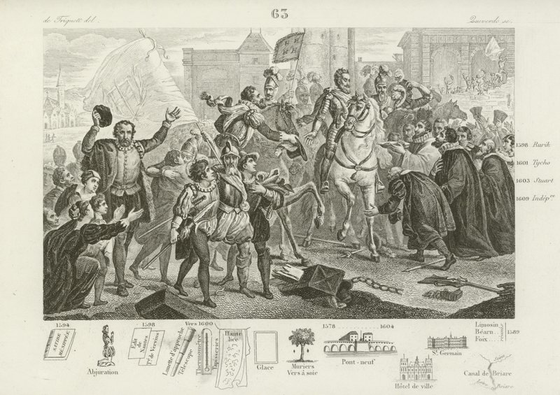 Enrique IV de Francia entrando en París acompañado por el conde de Brissac, gobernador de la ciudad, 22 de marzo de 1594 de French School