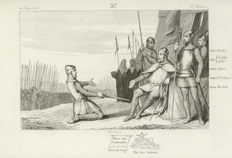 Enrique I de Francia perdonando a su hermano, Roberto el Viejo, 1031 de French School