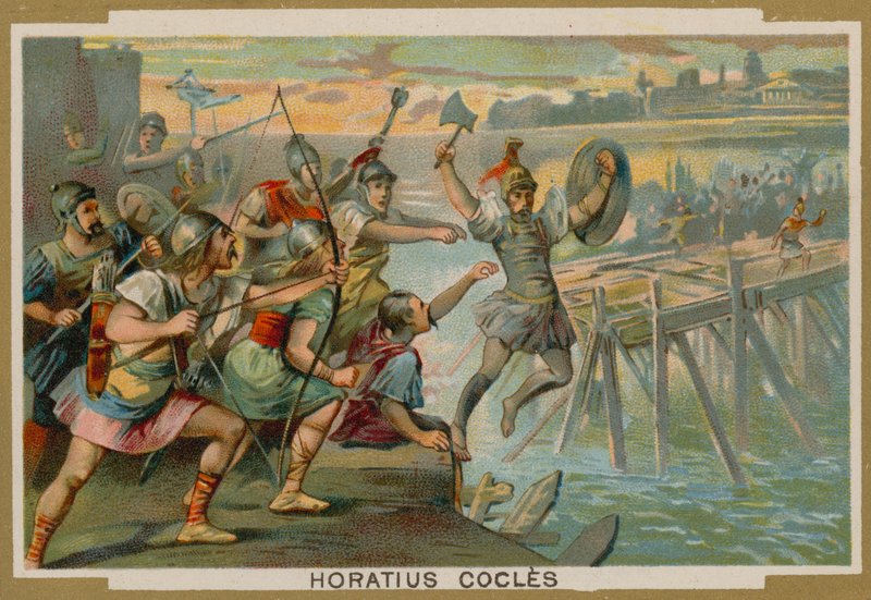 Horacio Cocles, soldado romano, defendiendo el Pons Sublicius contra el ejército invasor del rey de Clusium, siglo VI a.C. de French School