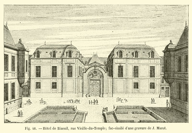 Hotel de Bizeuil, rue Vieille-du-Temple; facsímil de una grabado de J Marot de French School