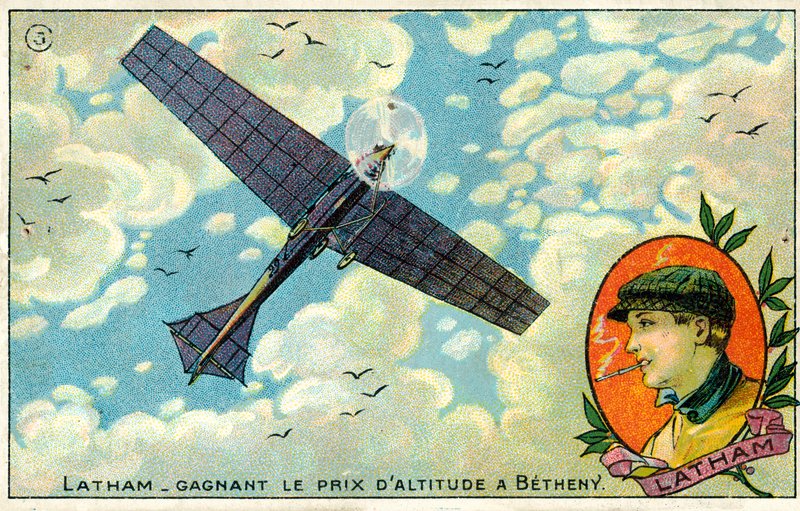 Hubert Latham ganando el premio de altitud en la reunión aérea de Reims-Betheny de French School