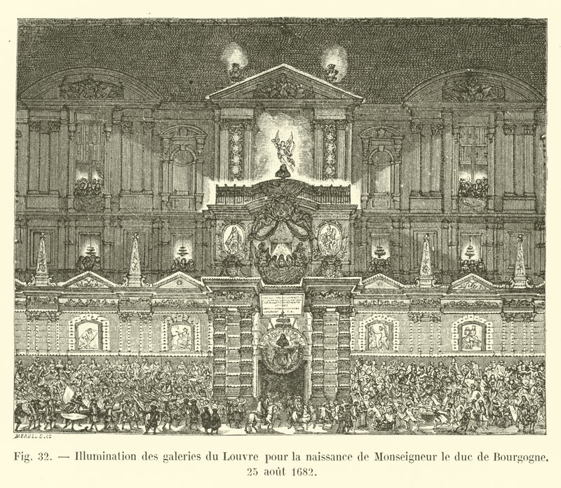 Iluminación de las galerías del Louvre para el nacimiento de Monseñor el duque de Borgoña, 25 de agosto de 1682 de French School