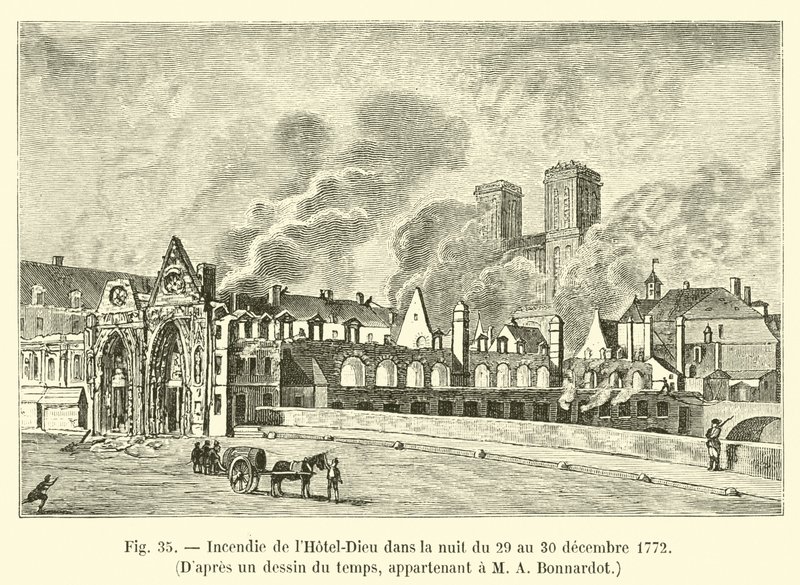 Incendio del Hôtel-Dieu en la noche del 29 al 30 de diciembre de 1772, Según un dibujo de la época, perteneciente a M A Bonnardot de French School