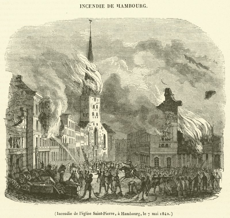 Incendio de la iglesia de San Pedro, en Hamburgo, el 7 de mayo de 1842 de French School