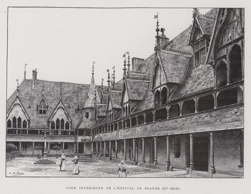 Patio interior de los Hospices de Beaune de French School