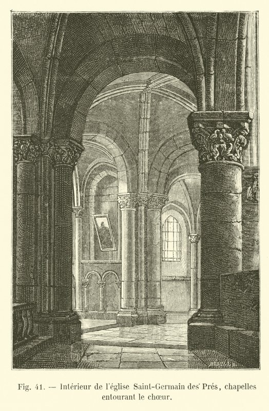 Interior de la iglesia Saint-Germain des Prés, capillas que rodean el coro de French School