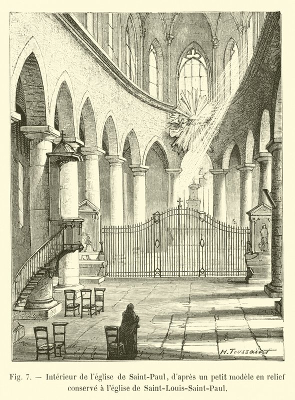 Interior de la iglesia de Saint-Paul, según un pequeño modelo en relieve conservado en la iglesia de Saint-Louis-Saint-Paul de French School