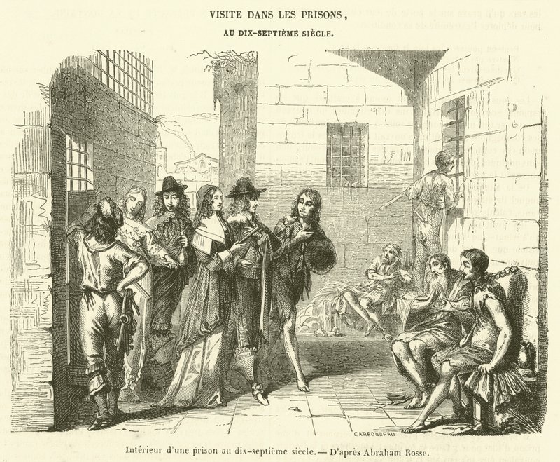 Interior de una prisión en el siglo XVII (grabado) de French School