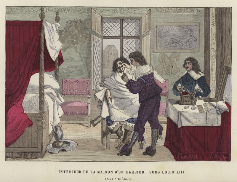 Interior de una casa de barbero, reinado de Luis XIII de Francia, siglo XVII de French School