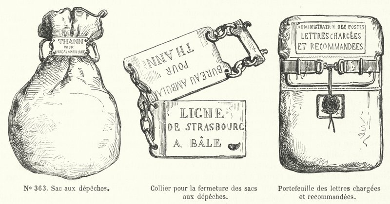 Artículos utilizados por el servicio postal francés (grabado) de French School