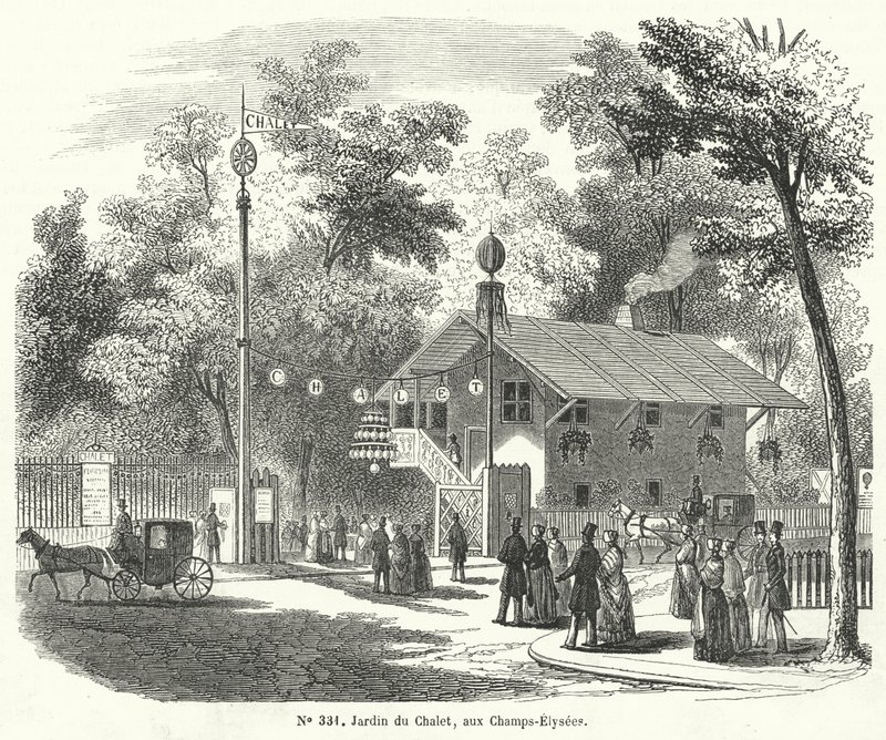 Jardín del Chalet, Campos Elíseos, París (grabado) de French School
