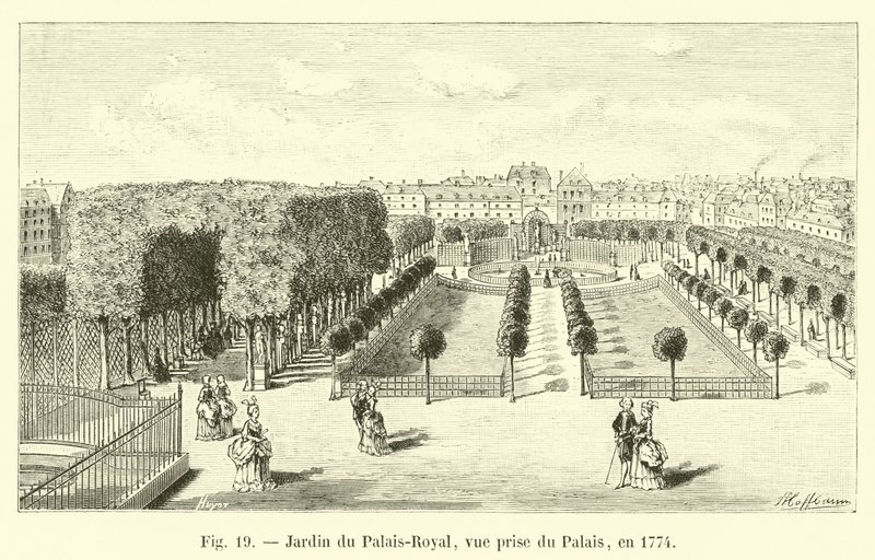Jardín del Palais-Royal, vista desde el Palacio, en 1774 de French School