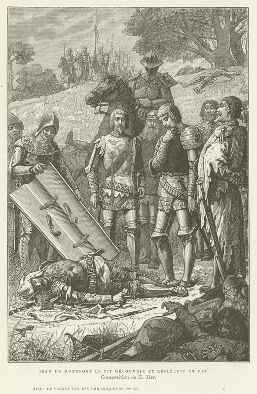 Jean de Montfort descubriendo el cuerpo de Carlos de Blois después de la Batalla de Auray, 1364 de French School