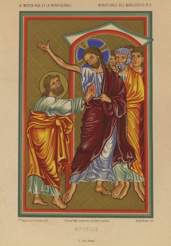 Jesucristo llevando las heridas de la Crucifixión (chromolitho) de French School