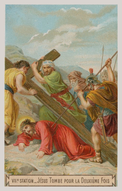 Jesús cae por segunda vez. La séptima estación de la cruz de French School