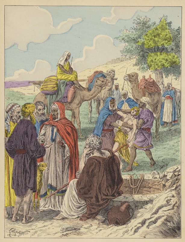 José vendido por sus hermanos (litografía en color) de French School