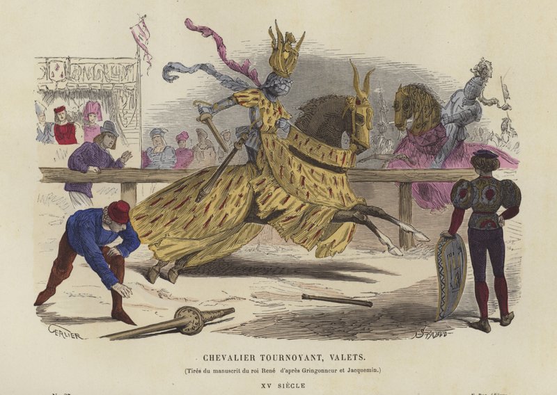 Caballero en justa y pajes, siglo XV de French School