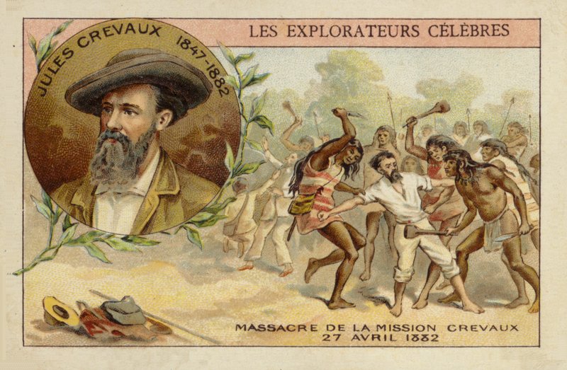 Jules Crevaux (1847-1882) en las orillas del río Pilcomayo en Argentina el 27 de abril de 1882 de French School