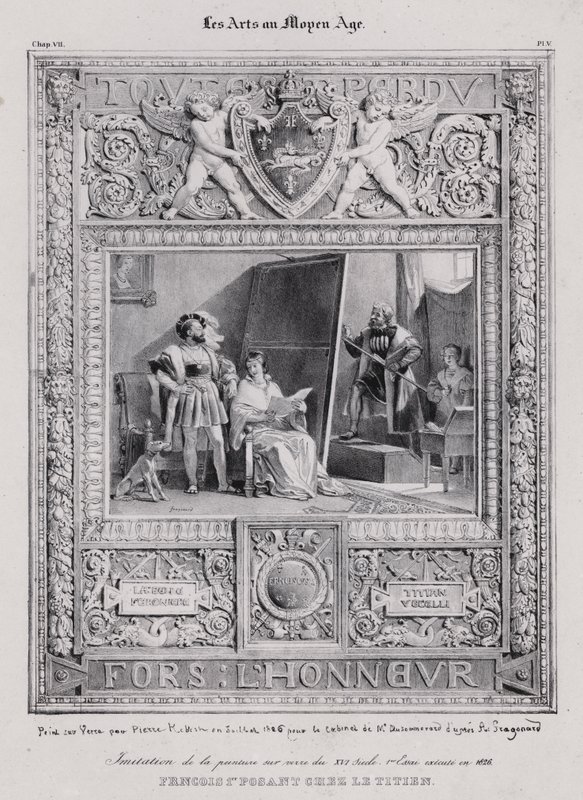 El rey Francisco I de Francia posando para su retrato por el pintor italiano Tiziano de French School