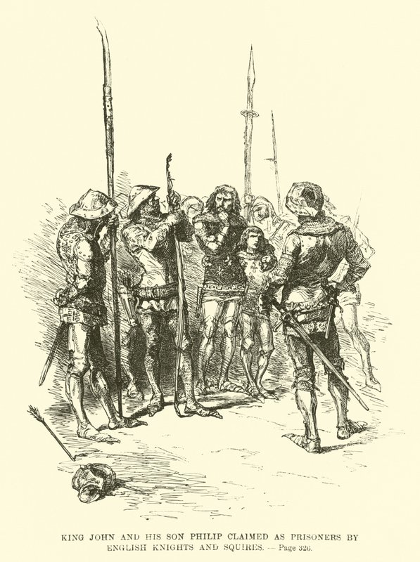 El rey Juan y su hijo Felipe reclamados como prisioneros por caballeros y escuderos ingleses de French School