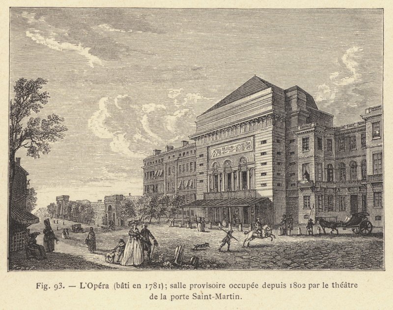 La Ópera, construida en 1781, sala provisional ocupada desde 1802 por el teatro de la puerta Saint-Martin de French School