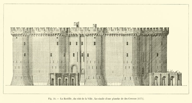 La Bastilla, del lado de la Ciudad, facsímil de una plancha de Du Cerceau, 1575 de French School