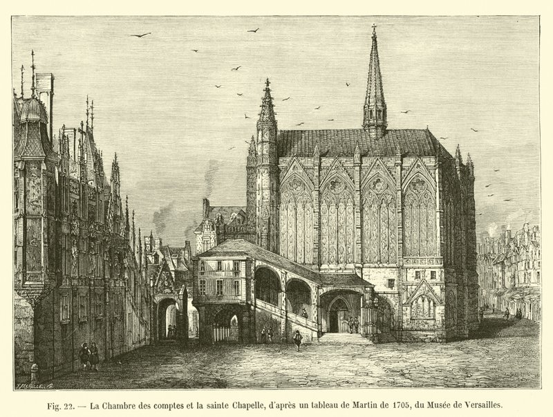 La Cámara de Cuentas y la Sainte Chapelle, según un cuadro de Martin de 1705, del Museo de Versalles de French School