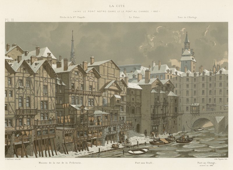 La Cité, entre el Puente Notre-Dame y el Puente au Change, 1650 de French School