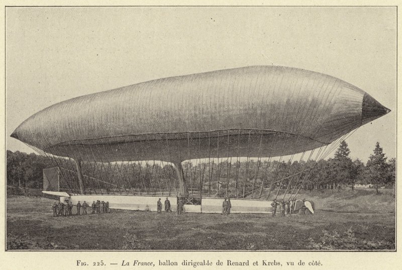 La France, dirigible de Renard y Krebs, visto de lado de French School