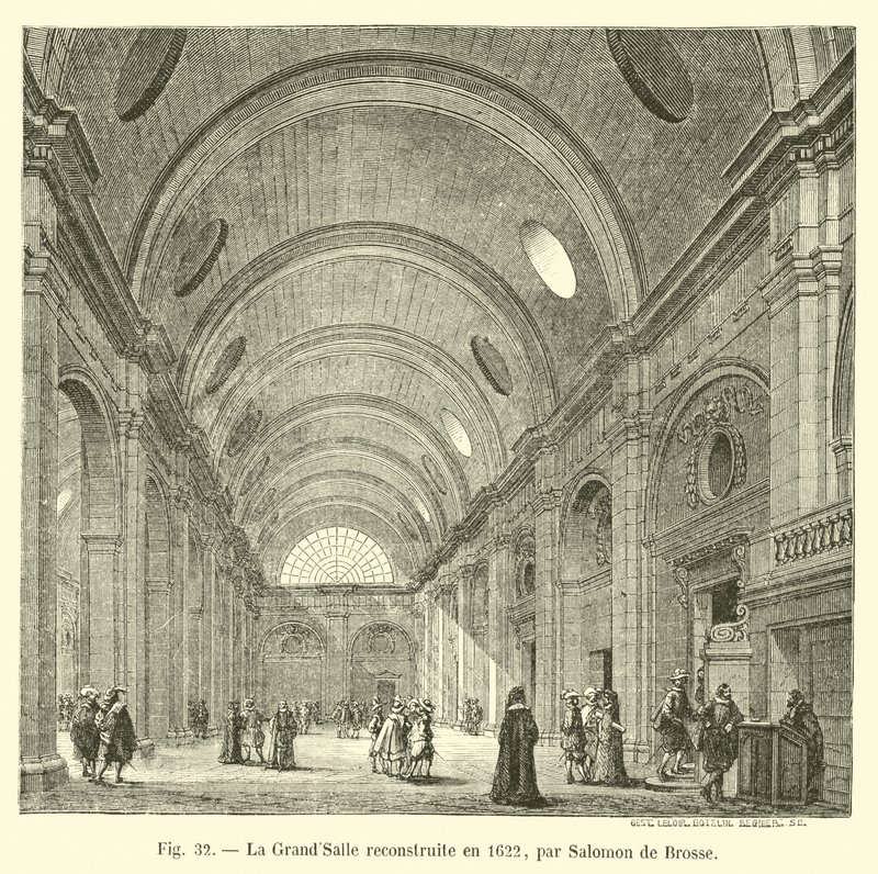 La Gran Sala reconstruida en 1622, por Salomon de Brosse de French School