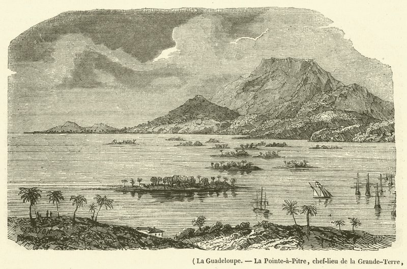 La Guadalupe, La Pointe-à-Pitre, capital de Grande-Terre, parcialmente destruida por el terremoto del 8 de febrero de 1843 de French School