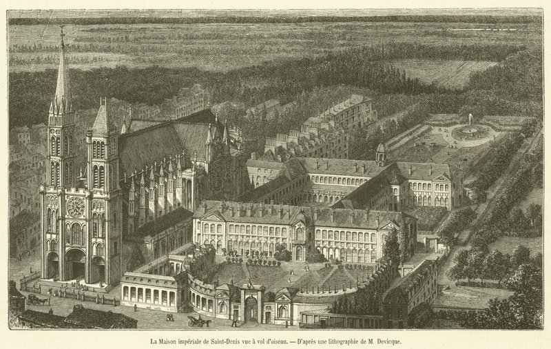 La Casa imperial de Saint-Denis vista a vuelo de pájaro de French School