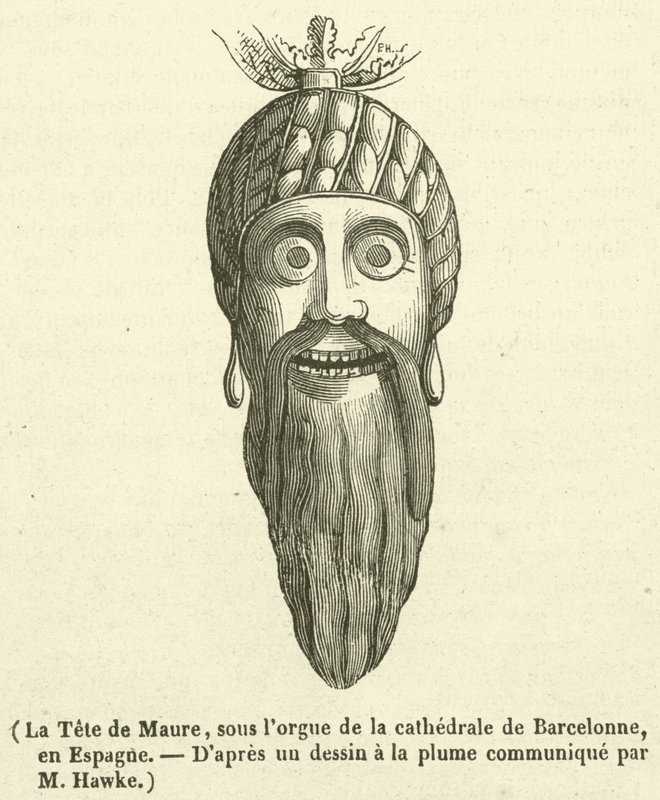 La cabeza de moro, bajo el órgano de la catedral de Barcelona, en España de French School