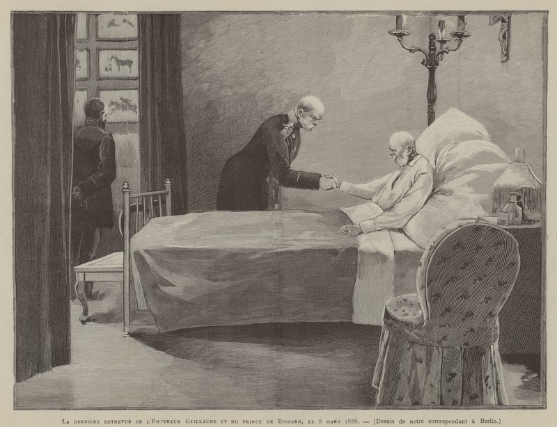El último encuentro entre el Kaiser Guillermo y el Príncipe Bismark, 8 de marzo de 1888 (grabado) de French School