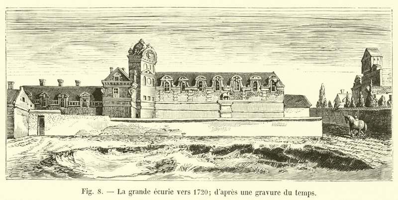 La gran caballeriza hacia 1720; según un grabado de la época de French School