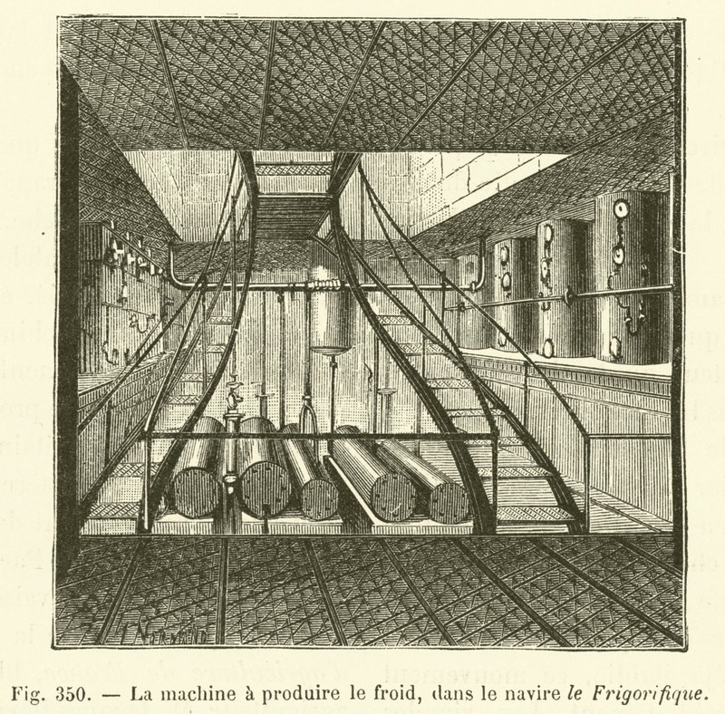 La máquina para producir frío, en el barco Le Frigorifique de French School