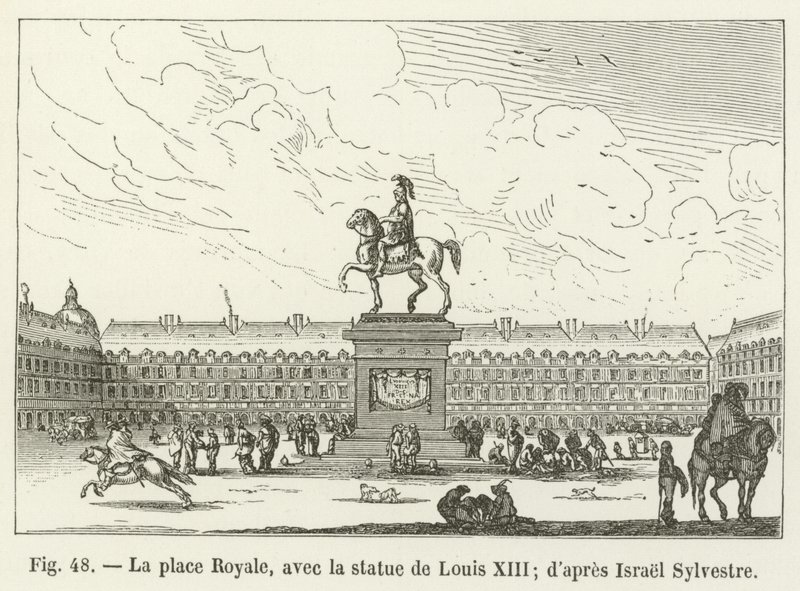 La Place Royale, con la estatua de Luis XIII; según Israel Sylvestre de French School