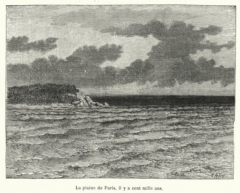 La llanura de París, hace cien a mil años (grabado) de French School