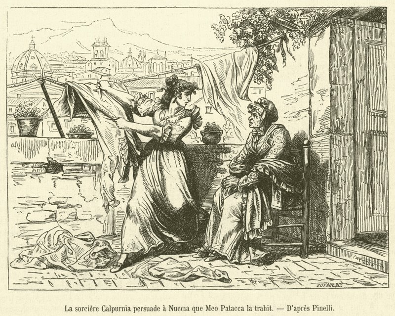 La bruja Calpurnia persuade a Nuccia de que Meo Patacca la traiciona de French School