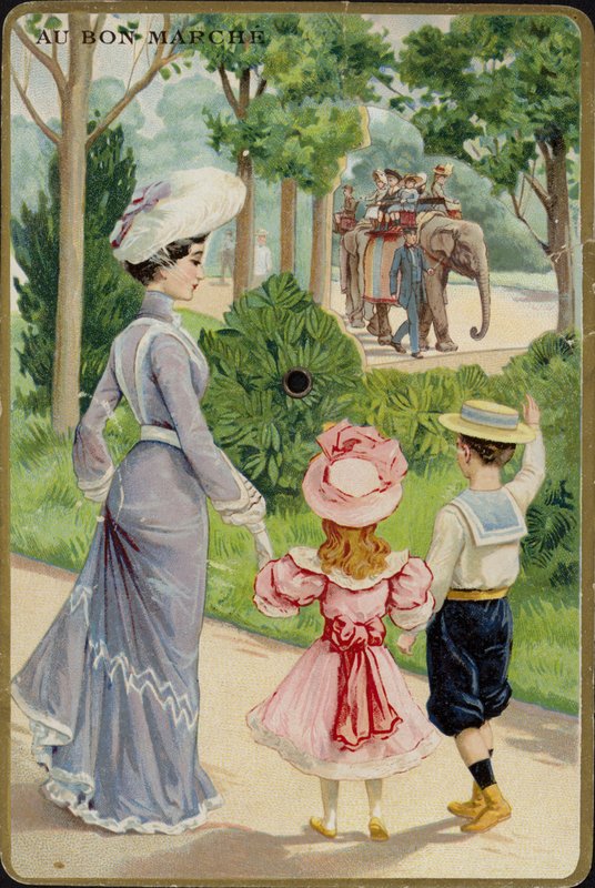 Dama y niños saludando en paseo de elefante de French School