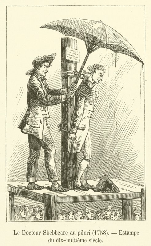 El Doctor Shebbeare en el pilar, 1758, Estampa del siglo XVIII de French School
