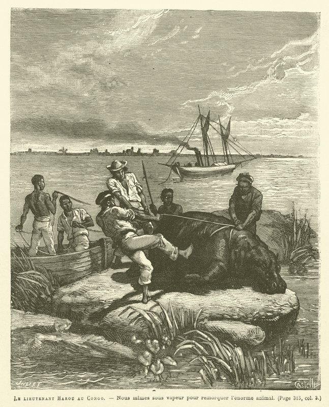 El Teniente Harou en el Congo (grabado) de French School