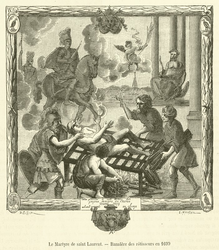 El Martirio de San Lorenzo, Estandarte de los asadores en 1699 de French School