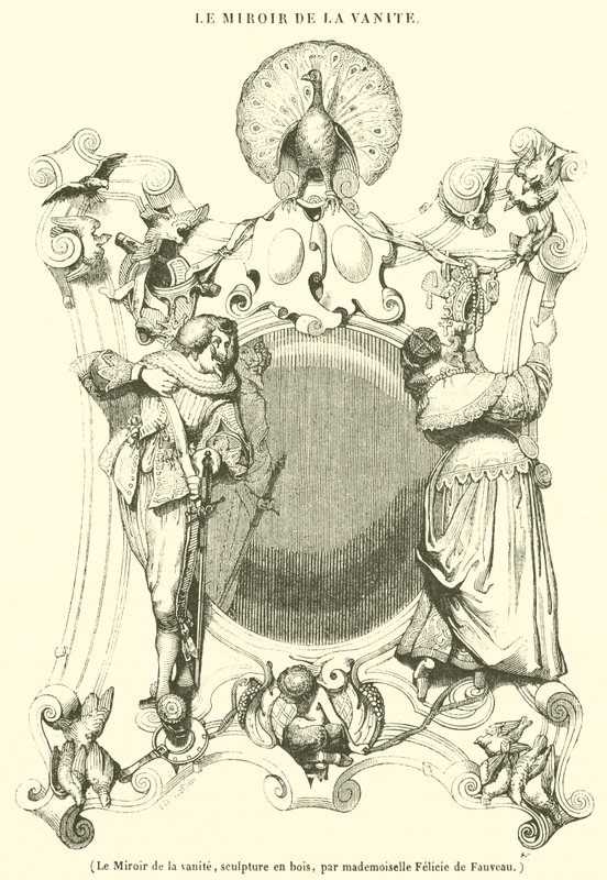 El Espejo de la vanidad, escultura en madera (grabado) de French School