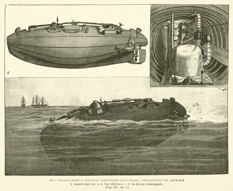 El pacificador, nuevo torpedero submarino, experimentado en América de French School
